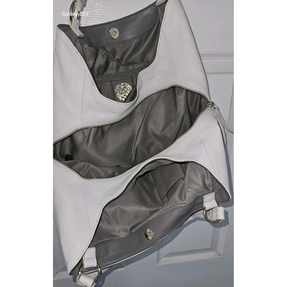 Vince‎ Camuto VV-SIGNE-TO White Swan Pebbled Leather Hobo Handbag Braided Handle
